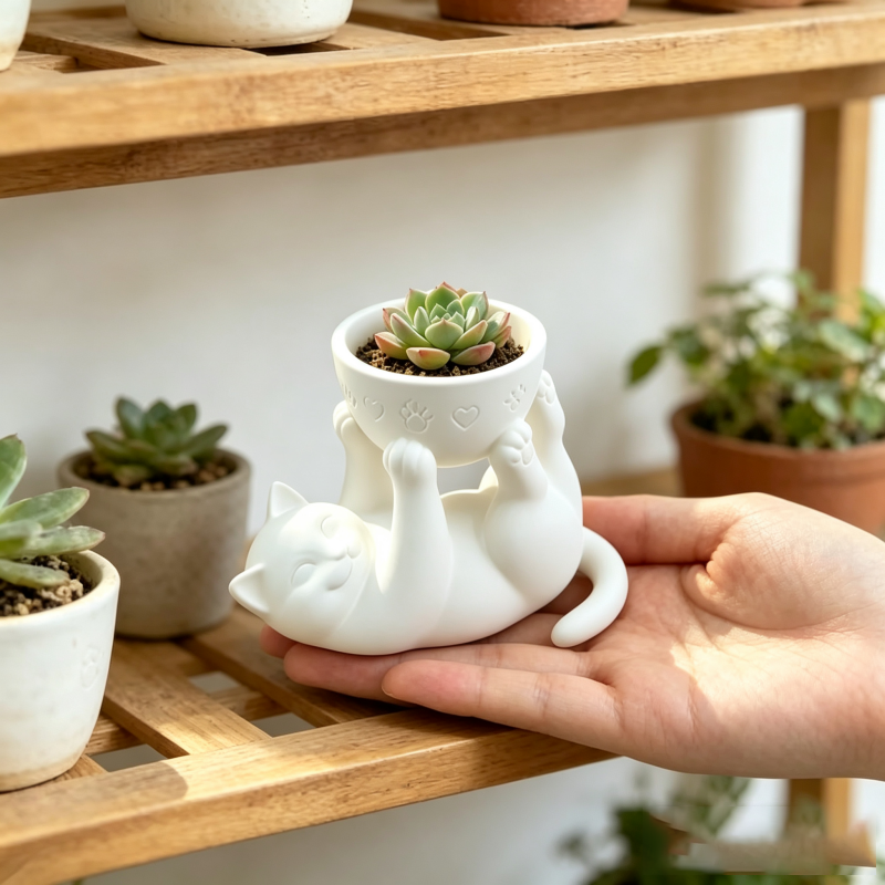 Милая статуэтка лежащего кота- – обзор и цена Echeveria Succulent